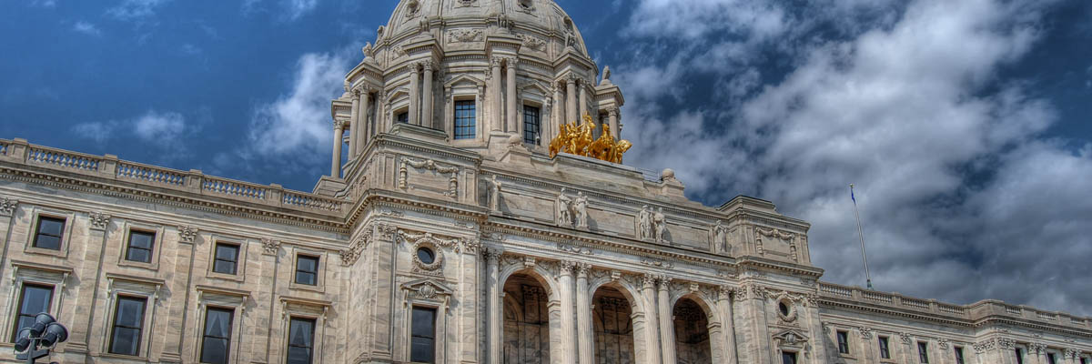 The front exterior of the Minnesota State Capitol building.